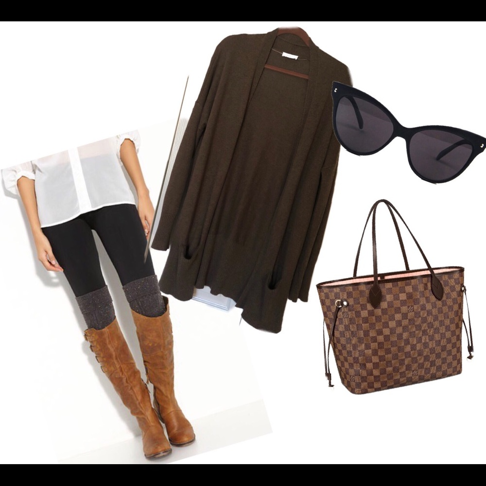 LOFT long brown open cardigan